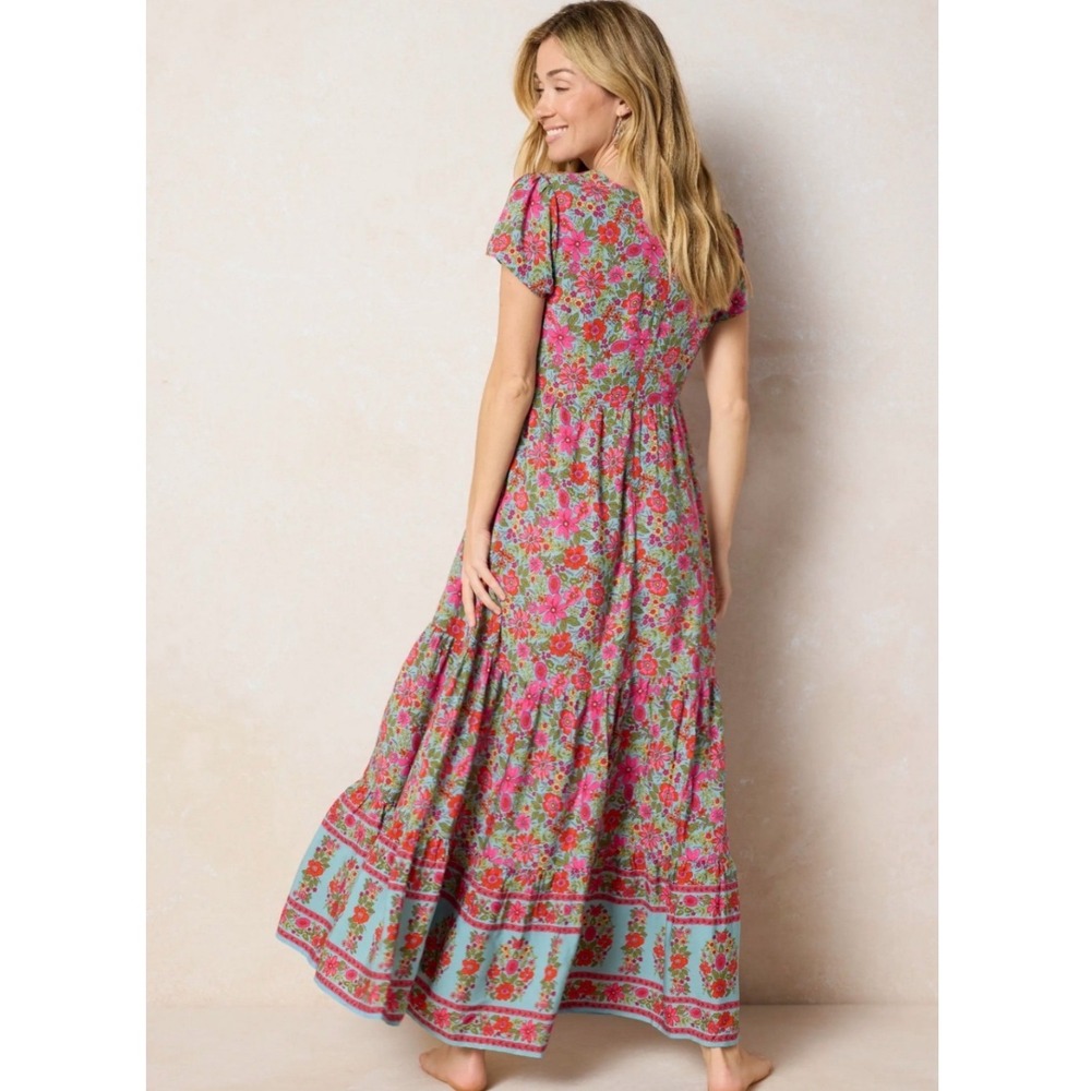 Natural Life Evangeline Maxi Dress Women XL Floral Boho Tiered V-Neck Pockets - Picture 2 of 13